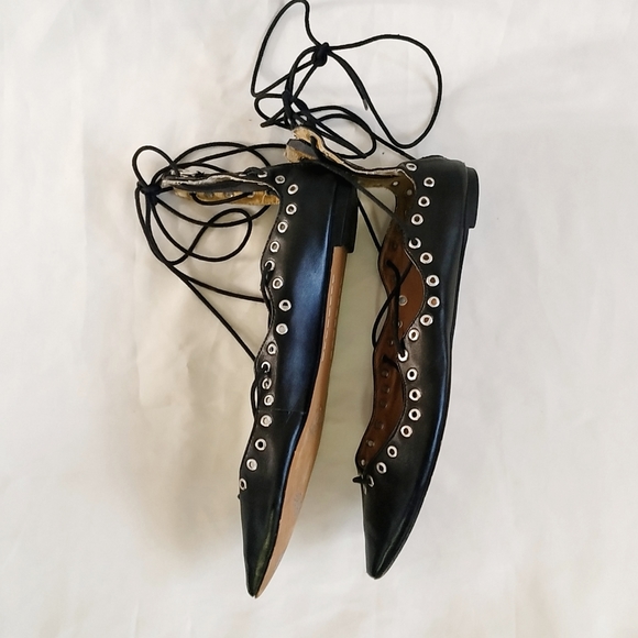 Zara Black lace Up shoes leather flats balet Bloggers Favourite Ballerina - Picture 9 of 11